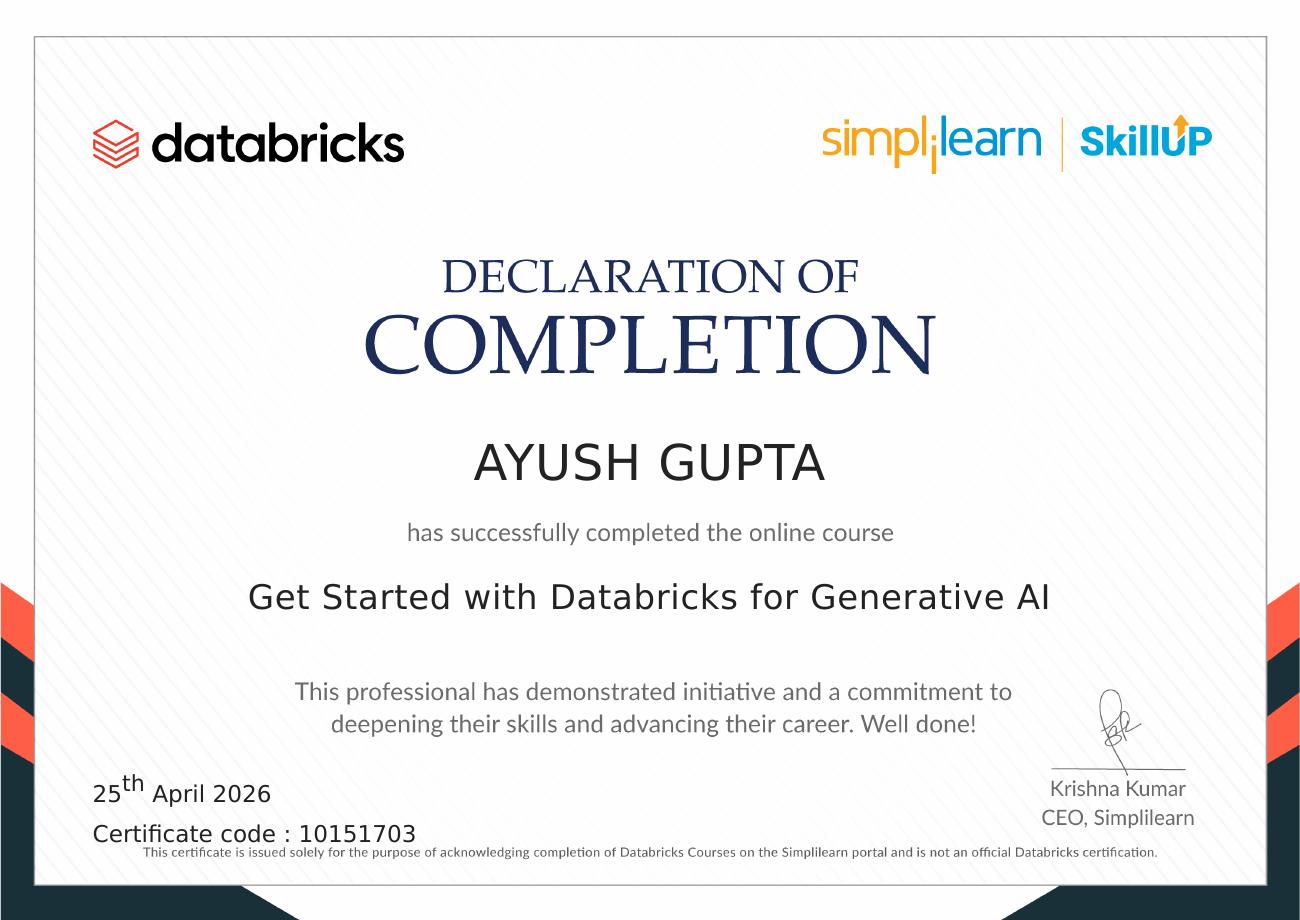 Databricks for Generative AI certificate preview